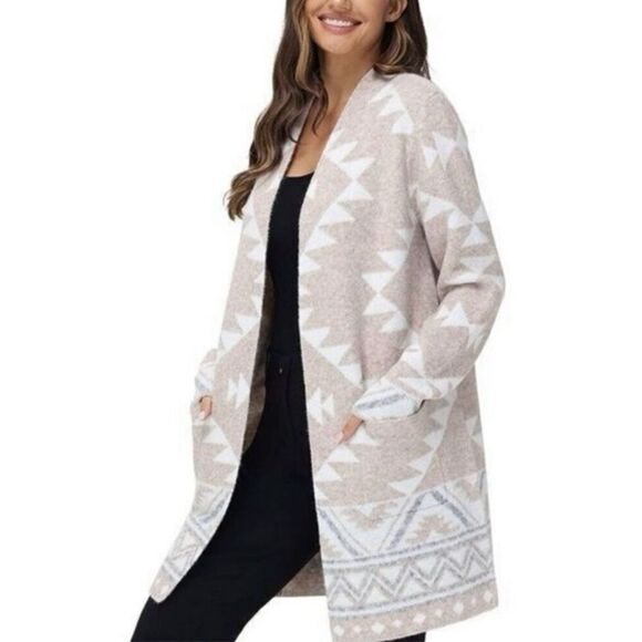 Aztec Frye Women's Open Front Knit Cozy Comfy Cardigan Beige Size Large - Picture 2 of 5